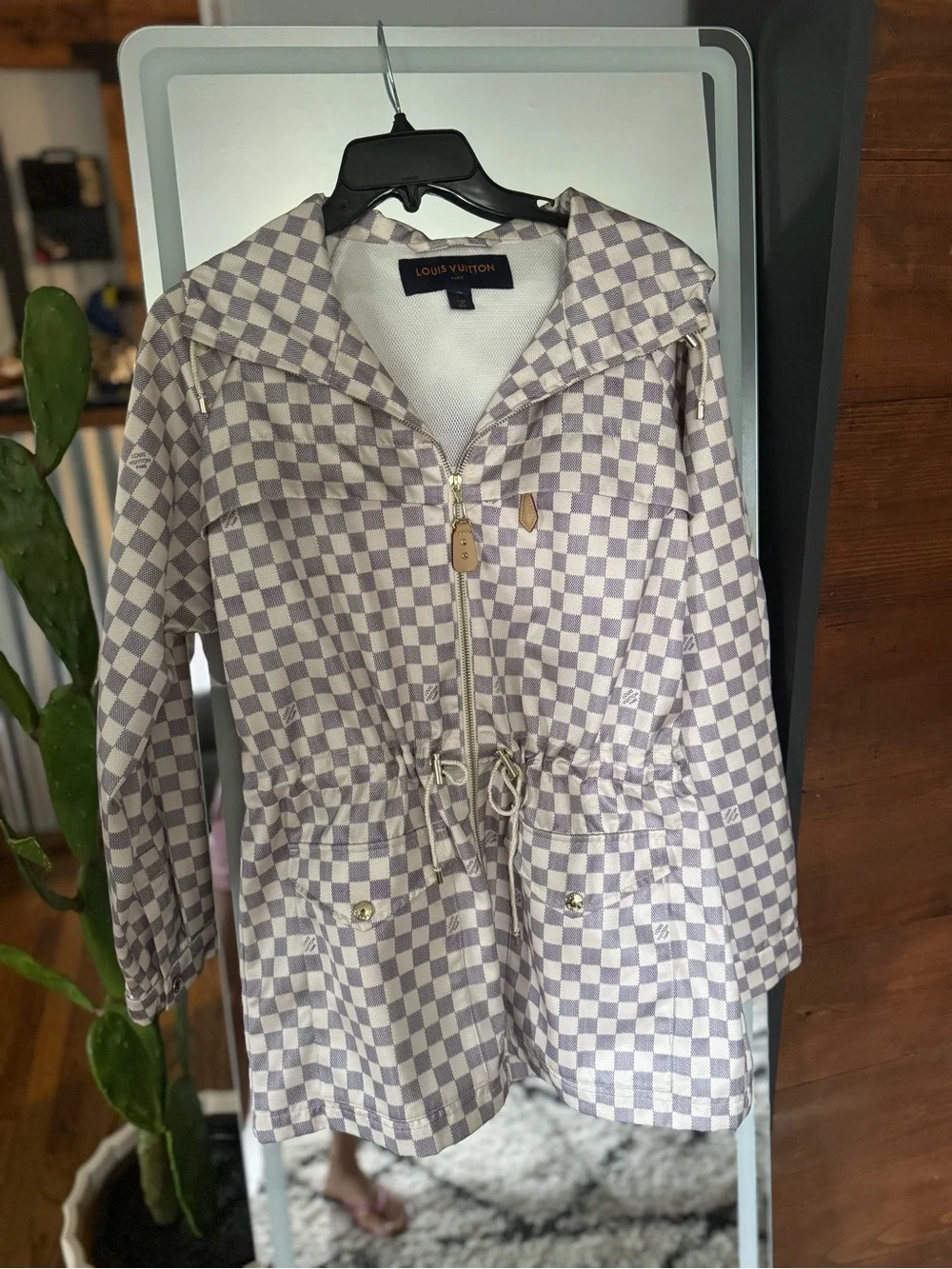 Louis Vuitton sz s sz 40 Checked Hooded Drawstring Parka Jacket - Cream Check